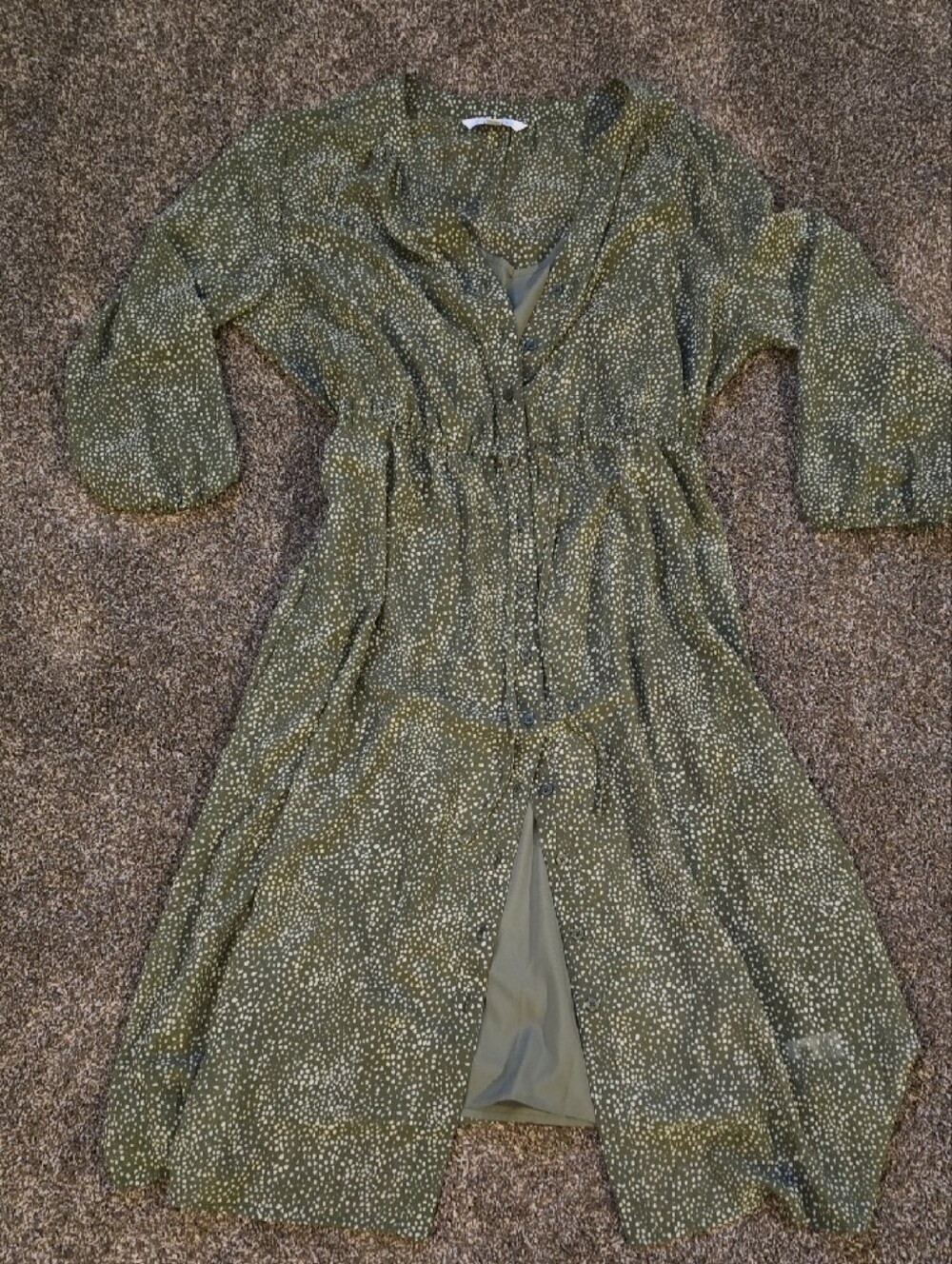 41 Hawthorn Olive Green Printed Dress 2 Piece Button Up Overlay